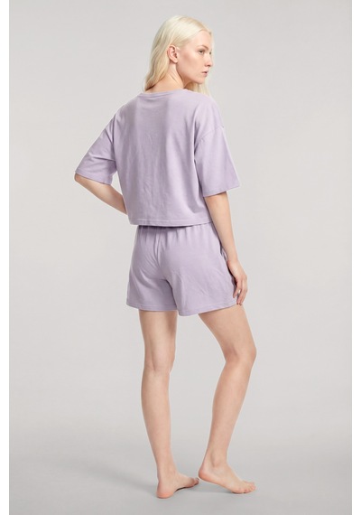 Akbeniz Kısa Kollu Şortlu Pijama Takımı Lila