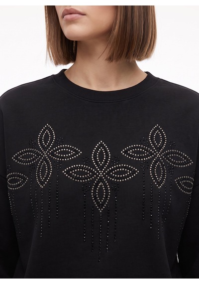 Fabrika Siyah Kadın Bisiklet Yaka Loose Fit Desenli Sweatshirt F6wl-swt0132