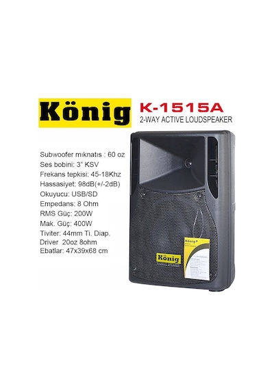 König K-1515A 15 Inc Aktif Hoparlör