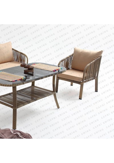 Capri Swing Artemis Üçlü Rattan Balkon Bahçe Takımı Açık Kahve