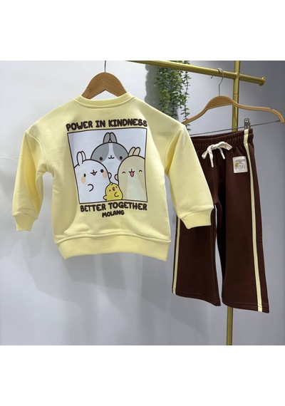 Power İn Kindess Baskılı Sarı Sweatshirt - Kahverengi Şeritli Eşofman Altı Süper Kalite Kız & Erkek Pembe Power İn Kindess Baskılı Sarı Sweatshirt - Kahverengi Şeritli Eşofman Altı Süper Kalite Kız & Erkek Pembe