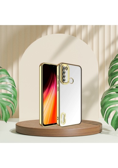 Xiaomi Redmi Note 8 Yanları Renkli Lens Korumalı Logo Gösteren Mega Kılıf Gold -