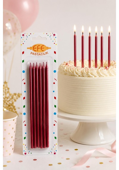 Kırmızı Metalik Uzun Pasta Mumu 20 Cm Çok Renkli
