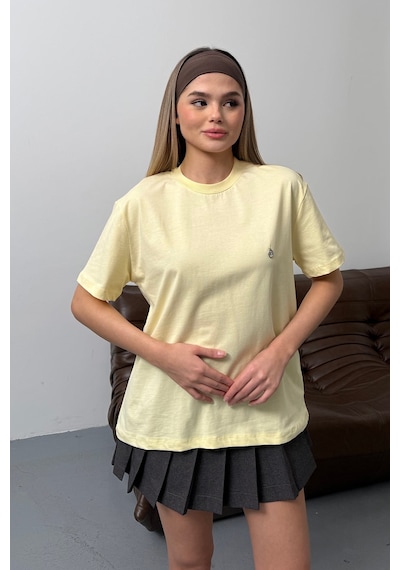 Giysa Kadın Gümüş Aksesuar Detaylı Pamuklu T-shirt Sarı - 26y 26510