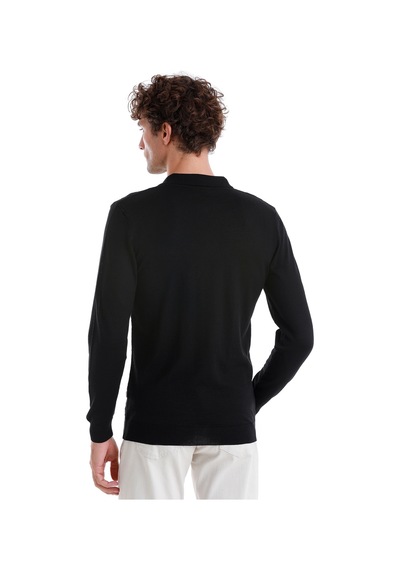 Hatemoğlu Siyah Regular Fit Jakarlı Polo Yaka Yünlü Triko Kazak 34202023a003 002 Siyah