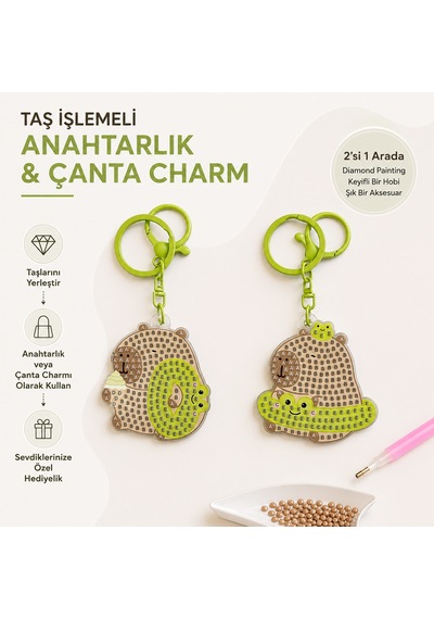 5d Elmas Taş İşlemeli Anahtarlık & Çanta Charmı 2'li Set 5x6 Cm Diamond Painting Keychain & Bag Charm Bkbt17858
