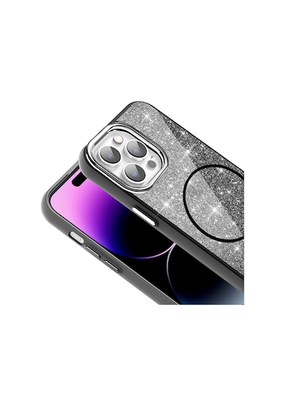 Apple iPhone Uyumlu 14 Pro Max Kılıf Dökülmeyen Simli Silikon Magsafe Kamera Yükseltili Pazarplus Pembe