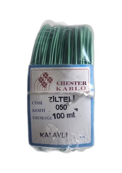 Tek Damarlı Kalaylı Tam Bakır Zil Teli Montaj Teli 0.50 Mm 100 Metre Yeşil Zil Kablosu