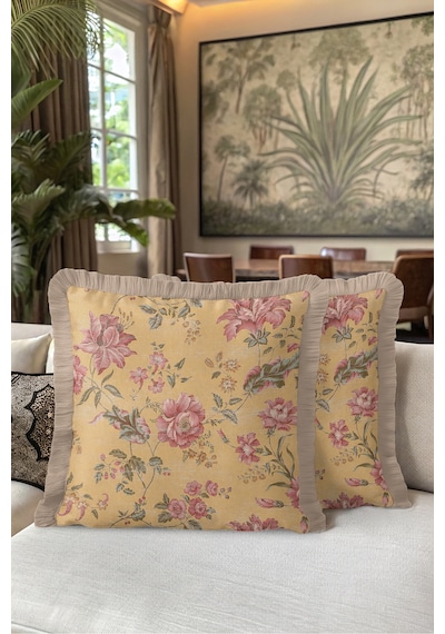 Çiçek Desen Vintage Saçaklı Yastık Kılıfı-romantik Bahar Country Pembe Vizon Püsküllü Kırlent Kılıfı Bordo