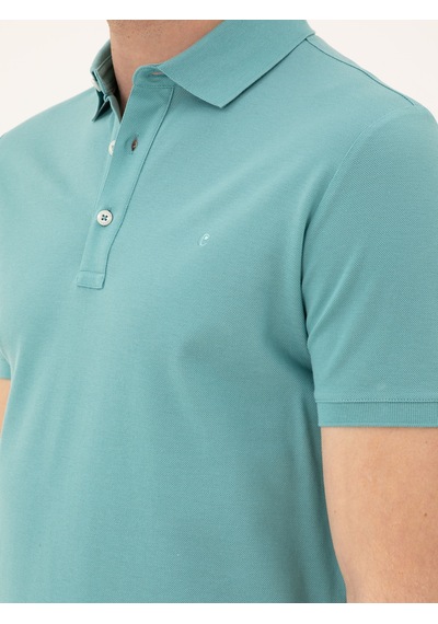 Mint Melanj Slim Fit Polo Yaka Merserize T-shirt Yeşil