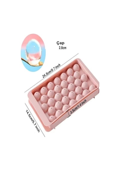 Büyük Küre Buz Kalıbı Kapaklı 33 Hazneli Yuvarlak Misket Buz Kalıbı 24,5x14,5x3 Cm Diğer