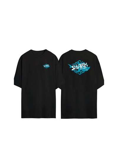 Thewert Unisex Shark Attack Köpekbalığı Ön Arka Baskılı Sıyah Oversize T-shirt Siyah