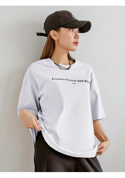 Flood Of Style Kadın Beyaz Funny And Rich Baskılı Oversize T-shirt