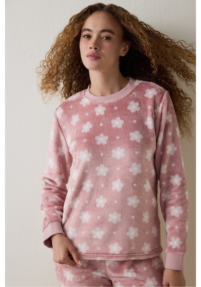 Penti Pembe Pretty Daisies Çiçekli Bisiklet Yaka Uzun Kollu Pijama Takımı Pembe