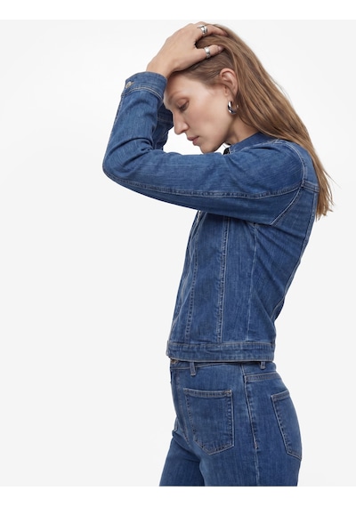 Koton Slim Fit Uzun Kollu Klasik Yaka Fermuarlı Denim Ceket Orta İndigo 6sal50014md
