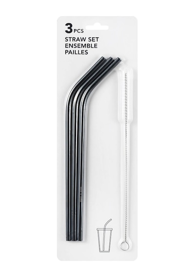 Miniso Lisanslı 3'lü Metal Pipet Seti 304 Paslanmaz Çelik Temizleme Fırçalı