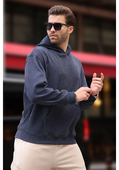 Madmext Füme Kapüşonlu Cep Detaylı Dokulu Sweatshirt E7101 Füme