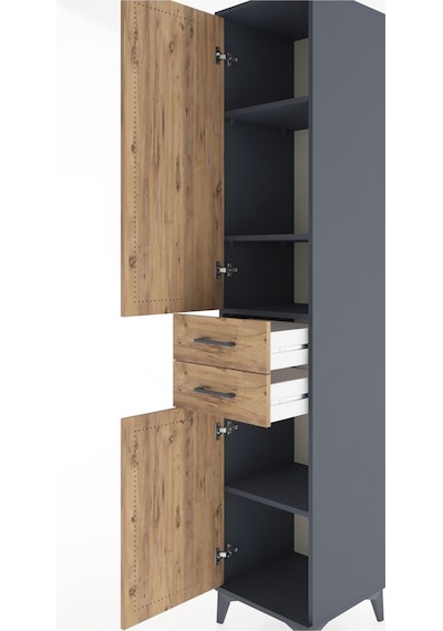 Hyperion Dolap 4 Raflı 2 Çekmeceli 2 Kapaklı 44x44x221 Antras... Antrasit