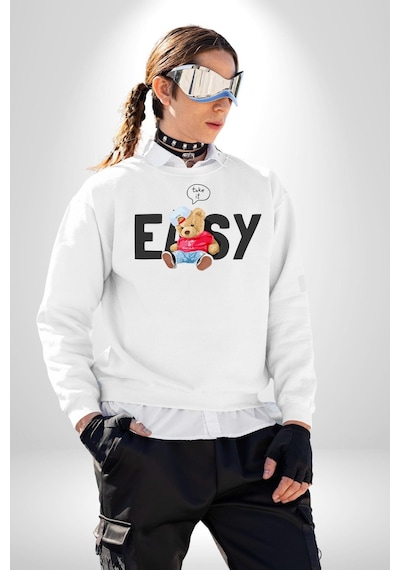 Teddy Boşver Tasarımı Unisex Beyaz Sweatshirt Beyaz
