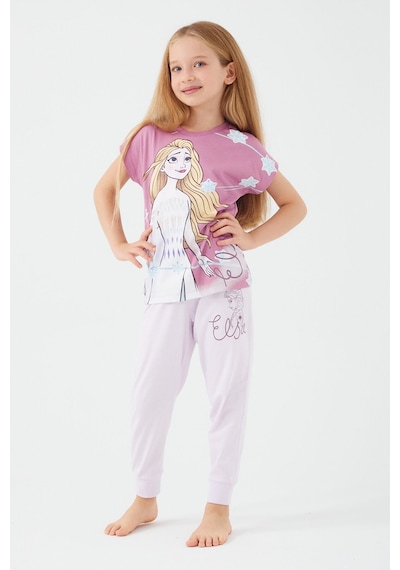 Frozen Elsa Mor Kız Çocuk Kısa Kol Pijama Takım Mor