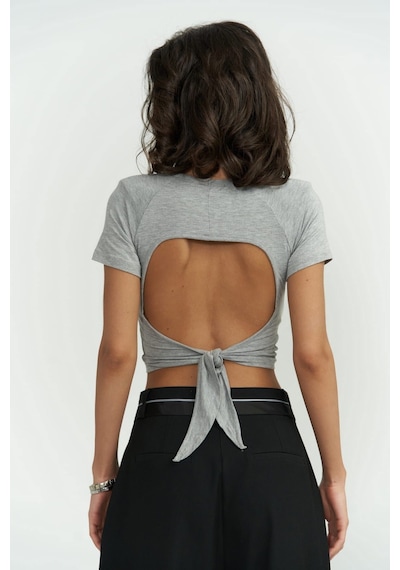 Mai Collection Mai Studios Co. Perla Vatkalı Gri Crop Bluz Gri
