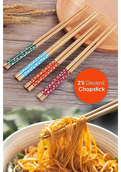 Pratik 2'li Desenli Yıkanabilir Kore Çin Bambu Chopsticks Yemek Çubuğu Desenli Bambu Chopstick