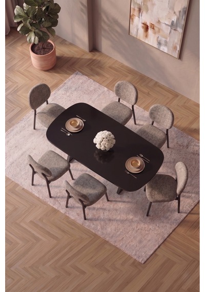 Hooli 90x168 Siyah Mdf Masa, Metal X Ayak, Metal Sandalye, 6 Kişilik Mutfak Masası Takımı Ve Yemek Masası Takımı Cappuccino Hooli 90x168 Siyah Mdf Masa, Metal X Ayak, Metal Sandalye, 6 Kişilik Mutfak Masası Takımı Ve Yemek Masası Takımı Cappuccino