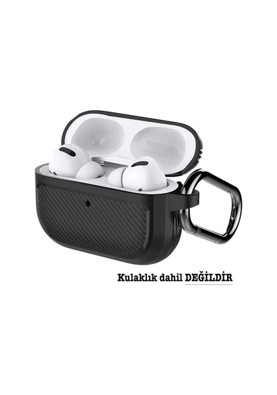 Ally Karbon Fiber Airpods Uyumlu Pro Kulaklık Kancalı Silikon Koruma Kılıfı- 5775 Mavi