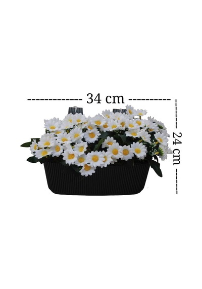 Papatya Aranjmanı Küpeşte Askılı Balkon Saksıda Yapay Çiçek Antrasit