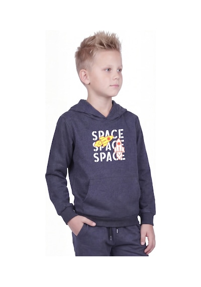 Fyk Kids Kanguru Cepli Kapüşonlu Baskı Detaylı Erkek Çocuk Sweatshirt Füme