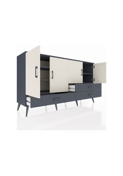 Hyperion Konsol 5 Raflı 3 Çekmeceli 4 Kapaklı 176x44x99 Antrasit- Antrasit-aytaşı/antrasit