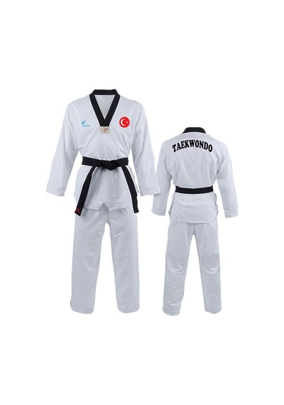 Ay Yıldız Baskılı Siyah Yaka Taekwondo Elbisesi Dobok Tekvando Elbisesi Beyaz