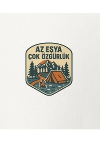 Wildstyle Az Eşya Çok Özgürlük Renkli Kamp Doğa Minimalist Baskılı Unisex Bisiklet Yaka Pamuklu Tişört - Beyaz