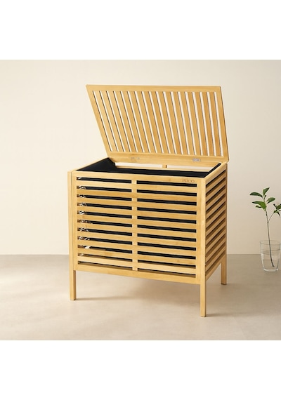 Kalın Bambu Çamaşır Sepeti 50x38x55 Cm Kumaş Torbalı Diğer