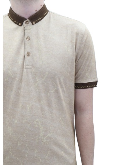 Santa Dmctekstil Erkek Kavis-113 Desenli Spor Kesim Rahat Kalıp Cepsiz Polo Yaka T-shirt Camel