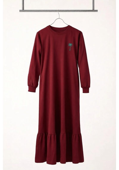 Angel&co. Girls Clothing Kız Çocuk Koyu Kırmızı Uzun Kollu Maksi Tesettür Penye Elbise Kırmızı - 842728793 Kırmızı