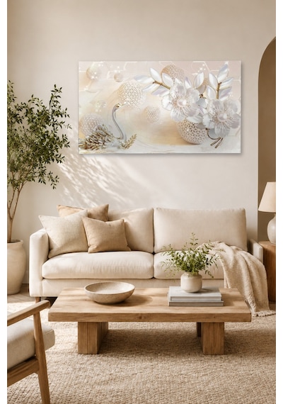 Tam Renk Incili Kuğu Dekoratif Kanvas Duvar Tablosu Çok Renkli