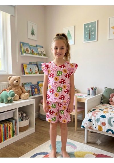 Aliş Kids Kız Çocuk Pamuklu Pembe Mantar Desenli Kısa Kollu Kolları Fırfırlı Şortlu Yazlık Pijama Takımı Aliş Kids Kız Çocuk Pamuklu Pembe Mantar Desenli Kısa Kollu Kolları Fırfırlı Şortlu Yazlık Pijama Takımı