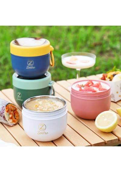 Paslanmaz Çelik Sızdırmaz Kapaklı Yemek & Çorba Termosu 600 Ml Beyaz
