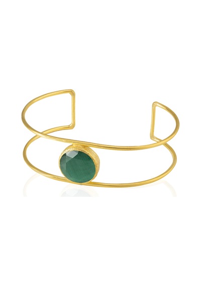 Kadir Jewellery 22 Ayar Altın Kaplama Zirkon Taşlı Ayarlanabilir Vintage Bilezik Ördek Yeşil
