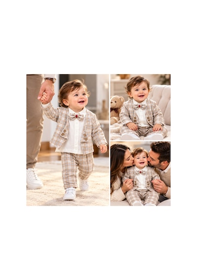 Genel Markalar Ekose Ceketli Erkek Bebek Şık Takım Bej Ve Ekru - 927428184 Bej Ve Ekru