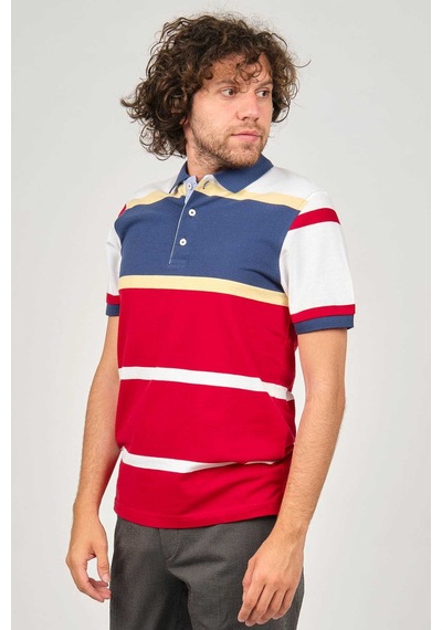 Desen Triko Erkek Polo Yaka Blok Desenli T-shirt 0249821 Indigo Indigo İndigo