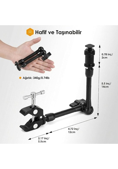 Profesyonel Magic Arm Dslr Kamera Tutucu Süper Kelepçeli Mengene Stand, 1/4 3/8 Dişli Flaş Pabuçlu Esnek Mafsallı