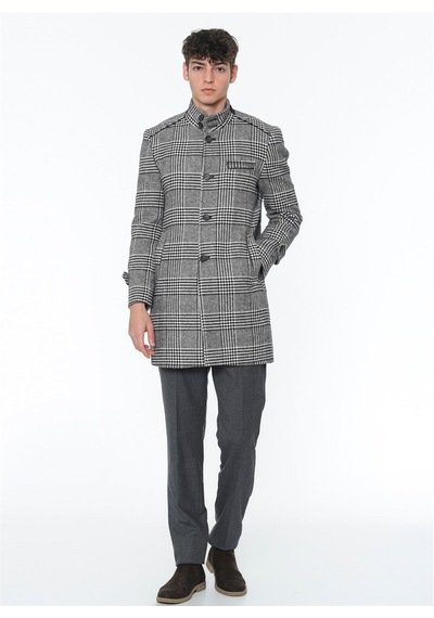 Plt8391 Dewberry Erkek Palto-Desenli Siyah