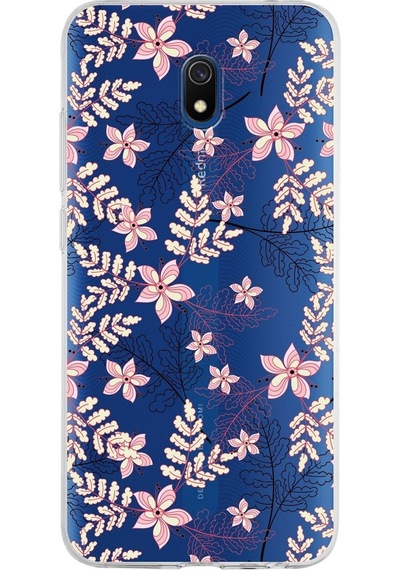 Xiaomi Redmi 8a Uyumlu Kapak Floral Kırmızı Tasarımlı Şeffaf Silikon Kılıf
