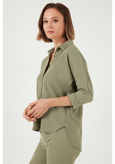 Lela Streç Regular Fit Dokulu Bayan Gömlek 5865975 Olive