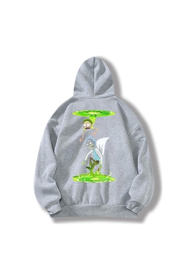 Startmore Kapüşonlu Kanguru Cepli Palyaço Rick Morty Baskılı Sweatshirt 3-12 Yaş Arası Mevcuttur Gri Melanj