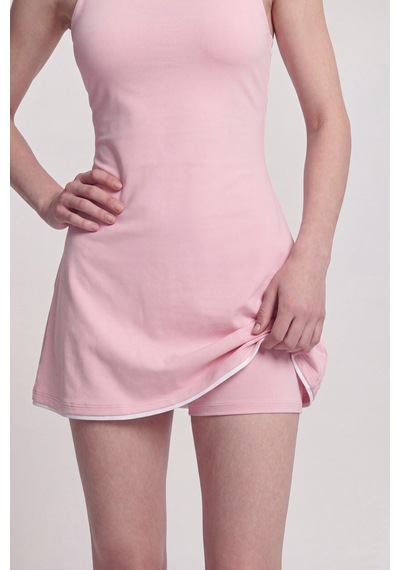 Holly Lolly İçi Şortlu Sırtı İp Detaylı Mini Mariya Elbise Pembe