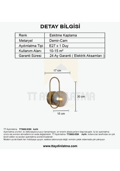 Tt5002-esk Tt Aydınlatma Eskitme Kaplama - Bal Camlı Tekli Aplik Eskitme Bal