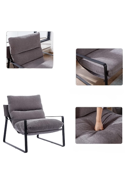 Sller Portatif Metal İskeletli Berjer, Modern Metal İskeletli Portatif Tekli Koltuk Zarif Gri